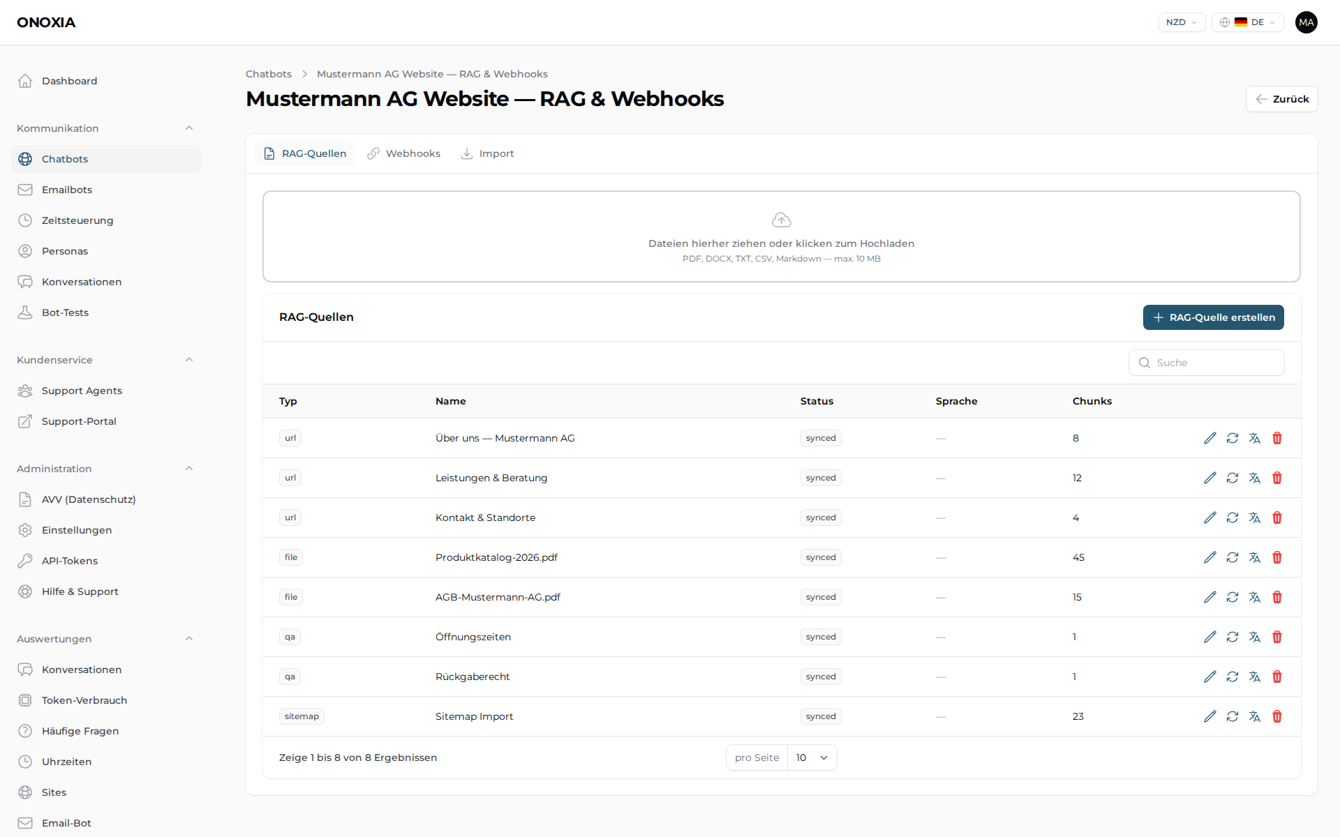 ONOXIA Webhooks & Tools Dashboard